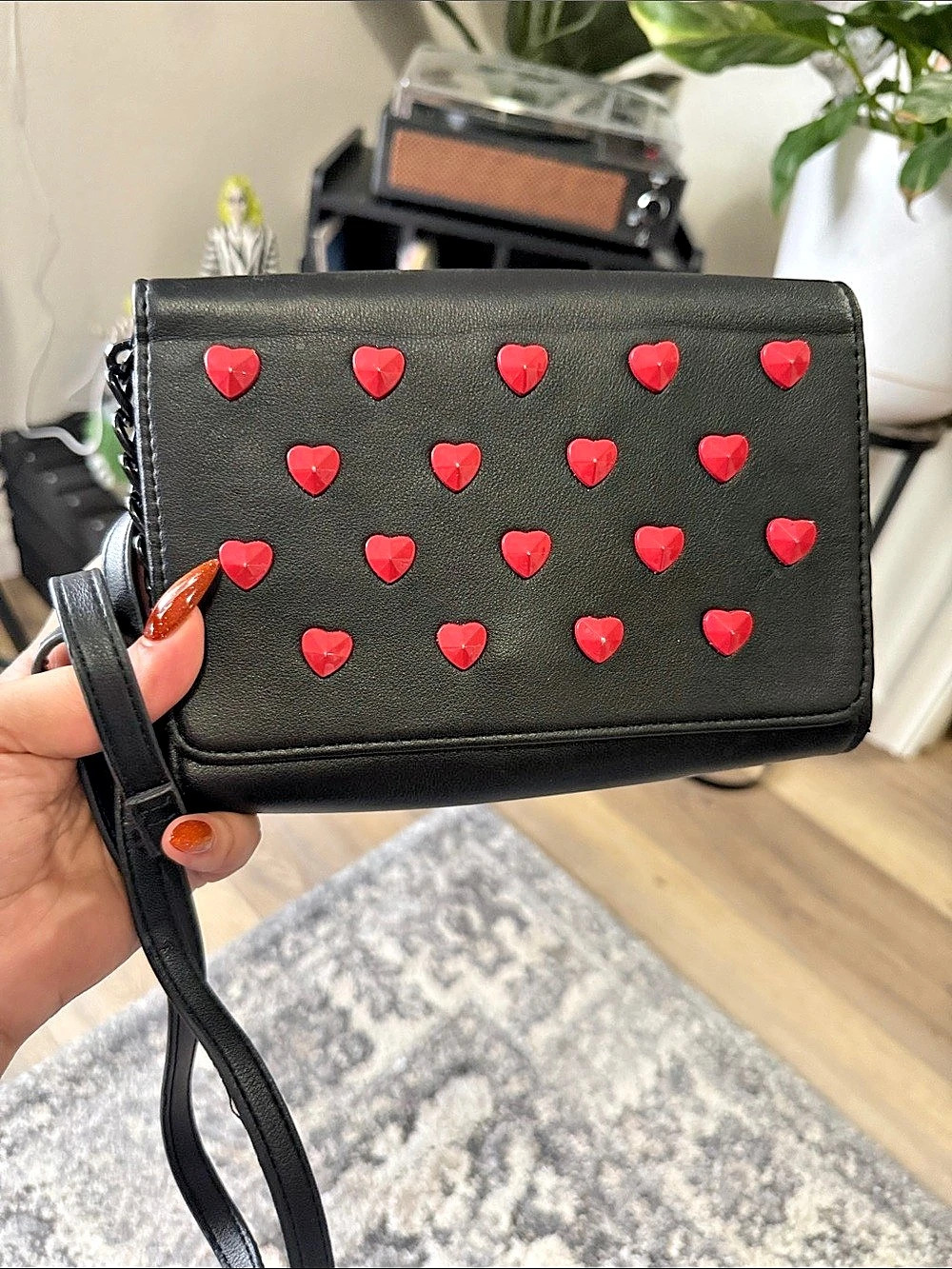 Betsey Johnson Heart Embellished Black Crossbody